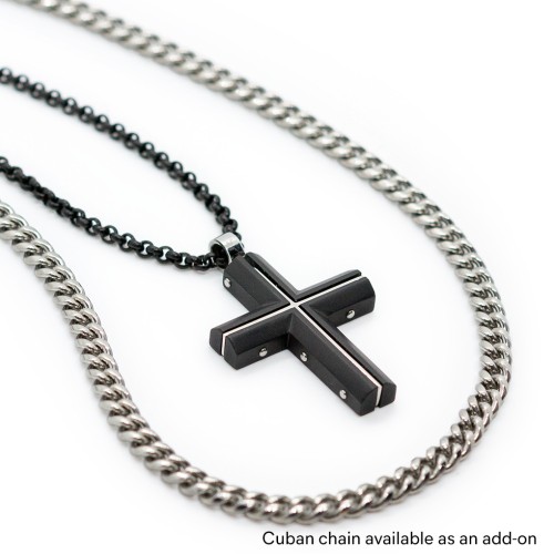 Engravable Black Steel Cross with Stainless Steel Detailing – Stainless Steel