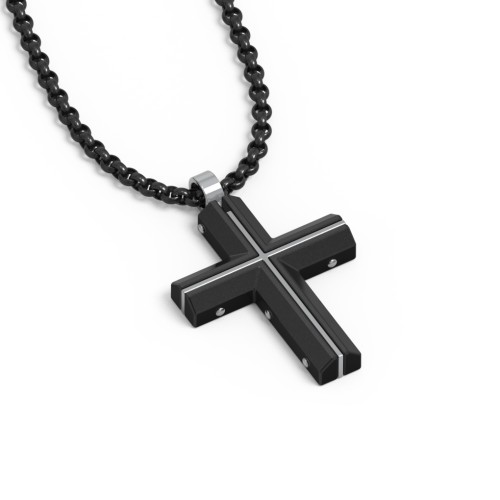 Engravable Black Steel Cross with Stainless Steel Detailing – Stainless Steel