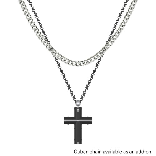 Engravable Black Steel Cross with Stainless Steel Detailing – Stainless Steel