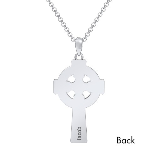 Men's Engravable Celtic Cross Necklace with Black Enamel