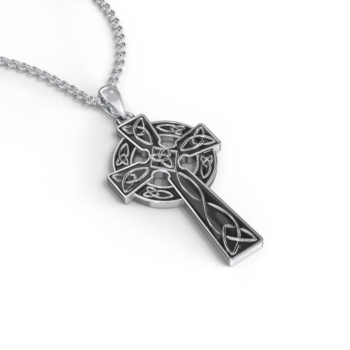 Men's Engravable Celtic Cross Necklace with Black Enamel