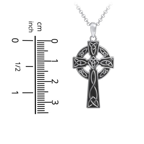 Men's Engravable Celtic Cross Necklace with Black Enamel