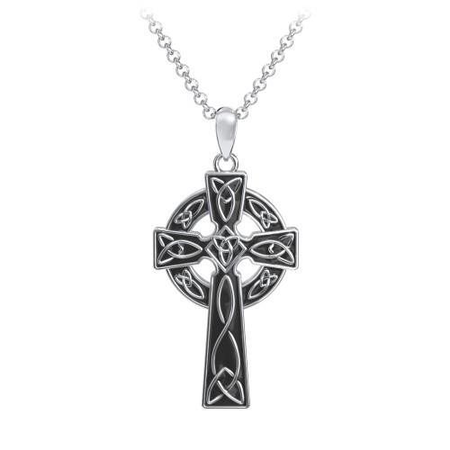 Men's Engravable Celtic Cross Necklace with Black Enamel