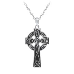 Men's Engravable Celtic Cross Necklace with Black Enamel – Sterling Silver