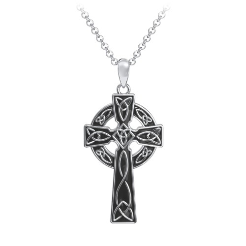 Men's Engravable Celtic Cross Necklace with Black Enamel – Sterling Silver