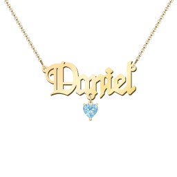 Personalized Name Necklace in 18K Gold Plated Silver with Blue Topaz