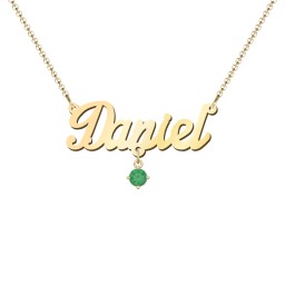 Personalized Name Necklace in 18K Gold Plated Silver with Blue Topaz and Emerald