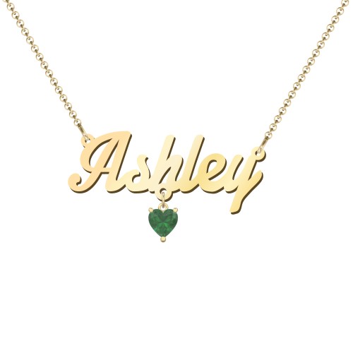 Personalized Name Necklace – 18K Gold Plated Silver with Emerald