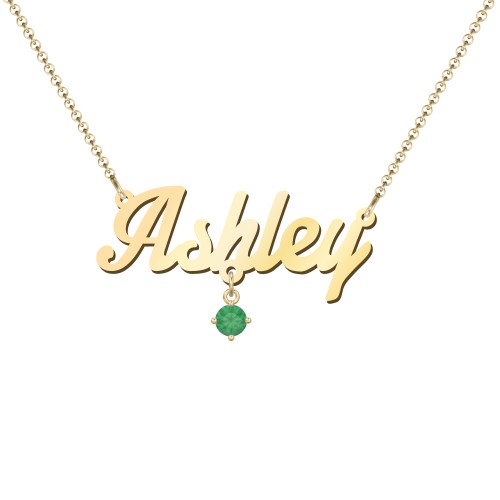 Personalized Name Necklace – 18K Gold Plated Silver with Emerald