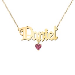 Personalized Name Necklace in 18K Gold Plated Silver with Pink Tourmaline
