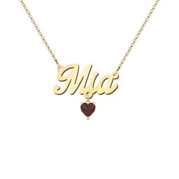 Personalized Name Necklace in 18K Gold Plated Silver with Garnet
