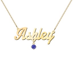 Personalized Name Necklace in 18K Gold Plated Silver with Blue Topaz and Blue Sapphire