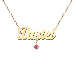 Personalized Name Necklace in 18K Gold Plated Silver with Blue Topaz and Pink Tourmaline