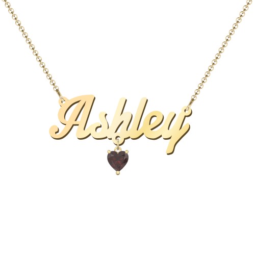 Personalized Name Necklace – 18K Gold Plated Silver with Garnet