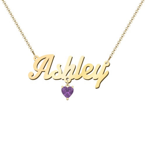 Personalized Name Necklace – 18K Gold Plated Silver with Amethyst