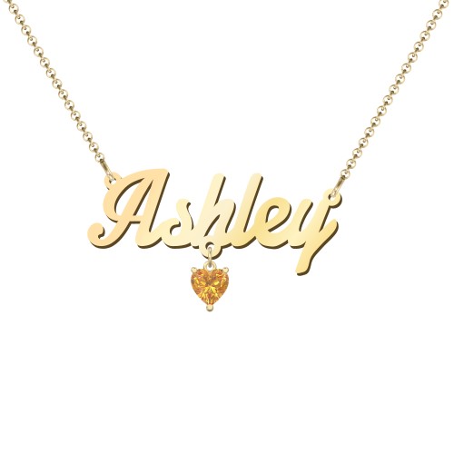 Personalized Name Necklace – 18K Gold Plated Silver with Citrine