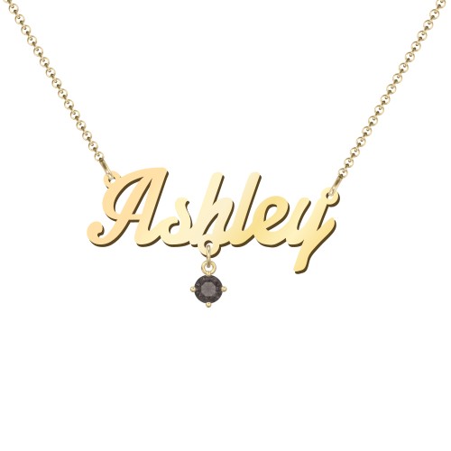 Personalized Name Necklace – 18K Gold Plated Silver with Smokey Quartz