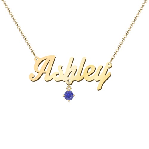 Personalized Name Necklace – 18K Gold Plated Silver with Blue Sapphire