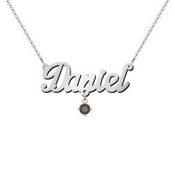 Personalized Name Necklace in 925 Sterling Silver with Blue Sapphire and Smokey Quartz