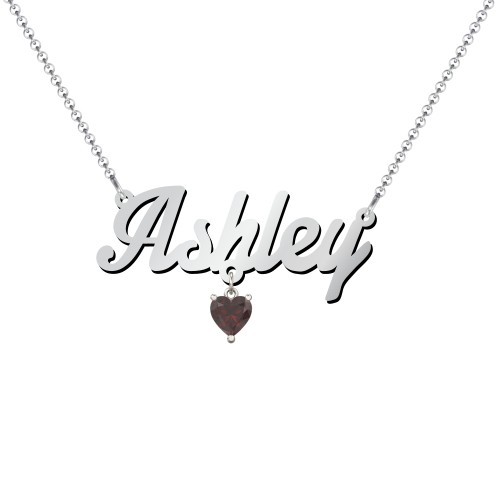 Personalized Name Necklace – Sterling Silver with Garnet