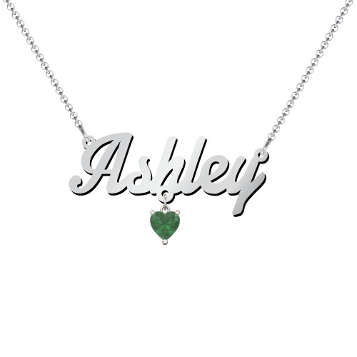 Personalized Name Necklace – Sterling Silver with Emerald
