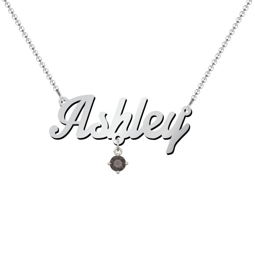 Personalized Name Necklace – Sterling Silver with Smokey Quartz