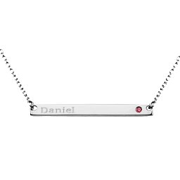 Classic Name Bar Pendant with Accent in 925 Sterling Silver with Red Premium Zirconia