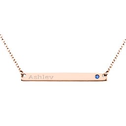 Classic Name Bar Pendant with Accent in 10K Solid Rose Gold with Fancy Blue Premium Zirconia
