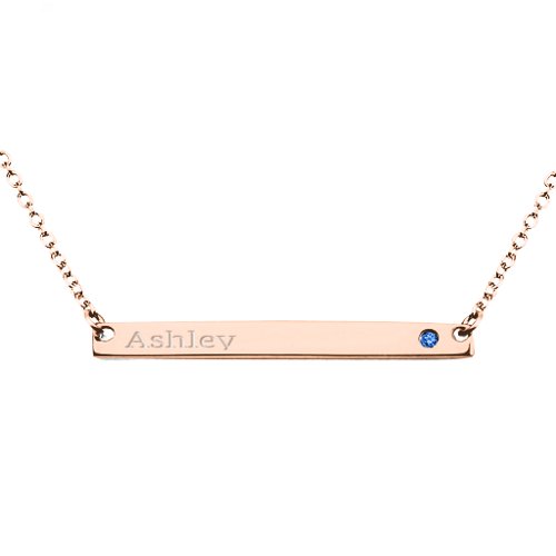 Classic Name Bar Pendant with Accent – 10K Rose Gold with Fancy Blue Premium Zirconia