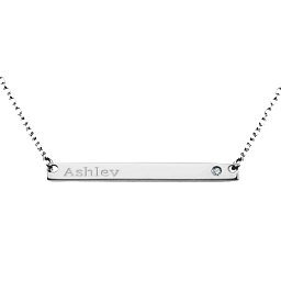 Classic Name Bar Pendant with Accent in 925 Sterling Silver with Diamond