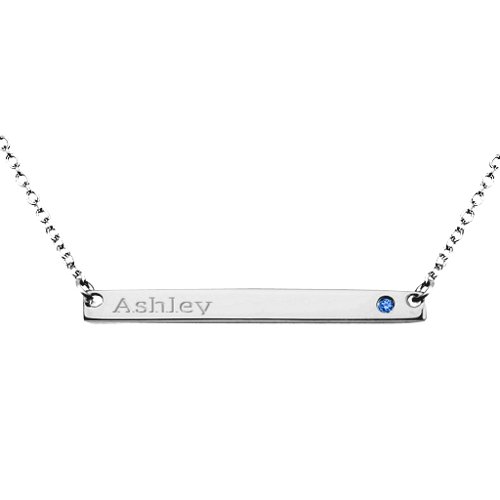 Classic Name Bar Pendant with Accent – Sterling Silver with Fancy Blue Premium Zirconia