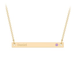 Birthstone Name Bar Pendant in 10K Solid Yellow Gold with Amethyst