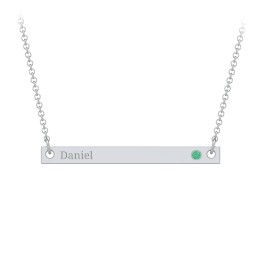 Birthstone Name Bar Pendant in 925 Sterling Silver with Emerald