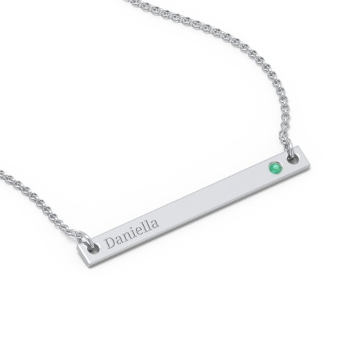 Birthstone Name Bar Pendant – Sterling Silver with Emerald