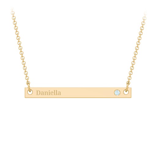 Birthstone Name Bar Pendant – 10K Yellow Gold with Blue Topaz
