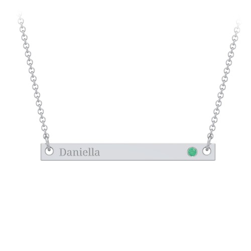 Birthstone Name Bar Pendant – Sterling Silver with Emerald