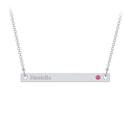 Birthstone Name Bar Pendant – Sterling Silver with Ruby