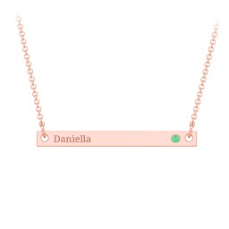 Birthstone Name Bar Pendant in 10K Solid Rose Gold with Emerald