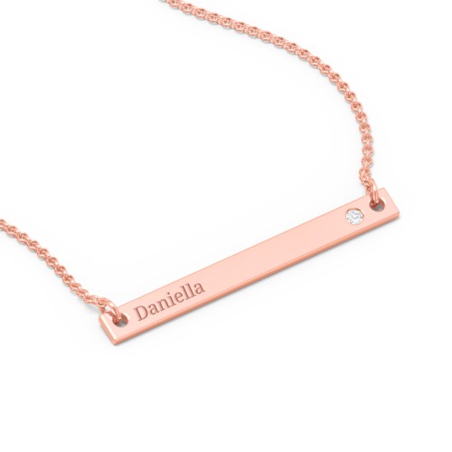 Birthstone Name Bar Pendant – 10K Rose Gold with Diamond