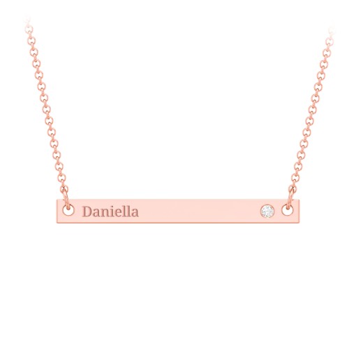 Birthstone Name Bar Pendant – 10K Rose Gold with Diamond