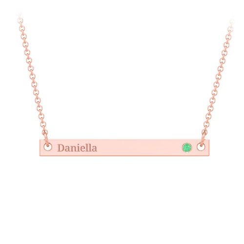 Birthstone Name Bar Pendant – 10K Rose Gold with Emerald