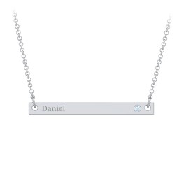Birthstone Name Bar Pendant in 925 Sterling Silver with Blue Topaz