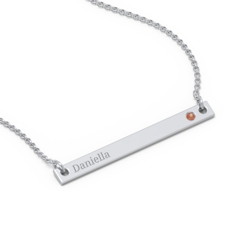 Birthstone Name Bar Pendant – Sterling Silver with Garnet