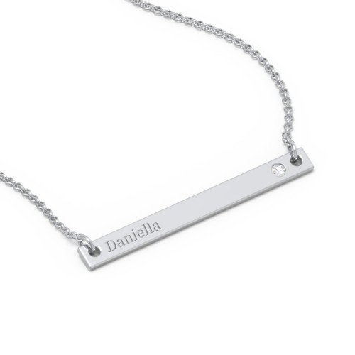 Birthstone Name Bar Pendant – Sterling Silver with Cubic Zirconia