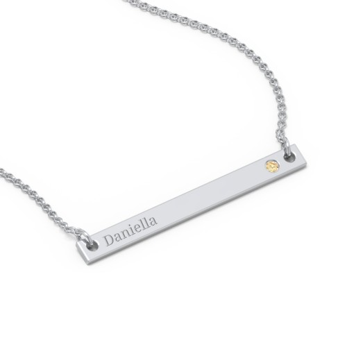 Birthstone Name Bar Pendant – Sterling Silver with Citrine