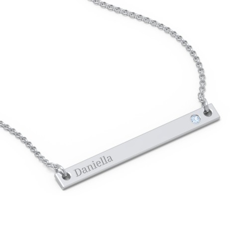 Birthstone Name Bar Pendant – Sterling Silver with Blue Topaz