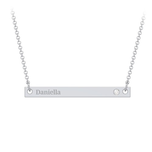 Birthstone Name Bar Pendant – Sterling Silver with Diamond