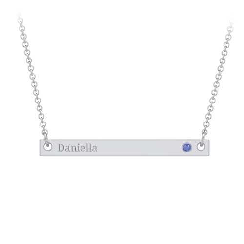 Birthstone Name Bar Pendant – Sterling Silver with Blue Sapphire