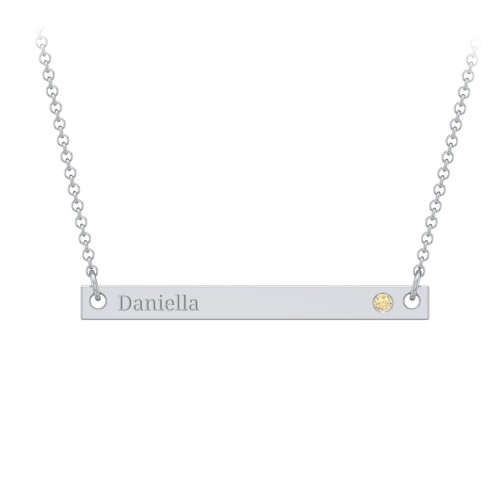 Birthstone Name Bar Pendant – Sterling Silver with Citrine