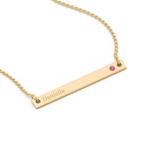 Birthstone Name Bar Pendant – 10K Yellow Gold with Ruby
